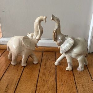 White Marble Elephant Figurines (set of 2)